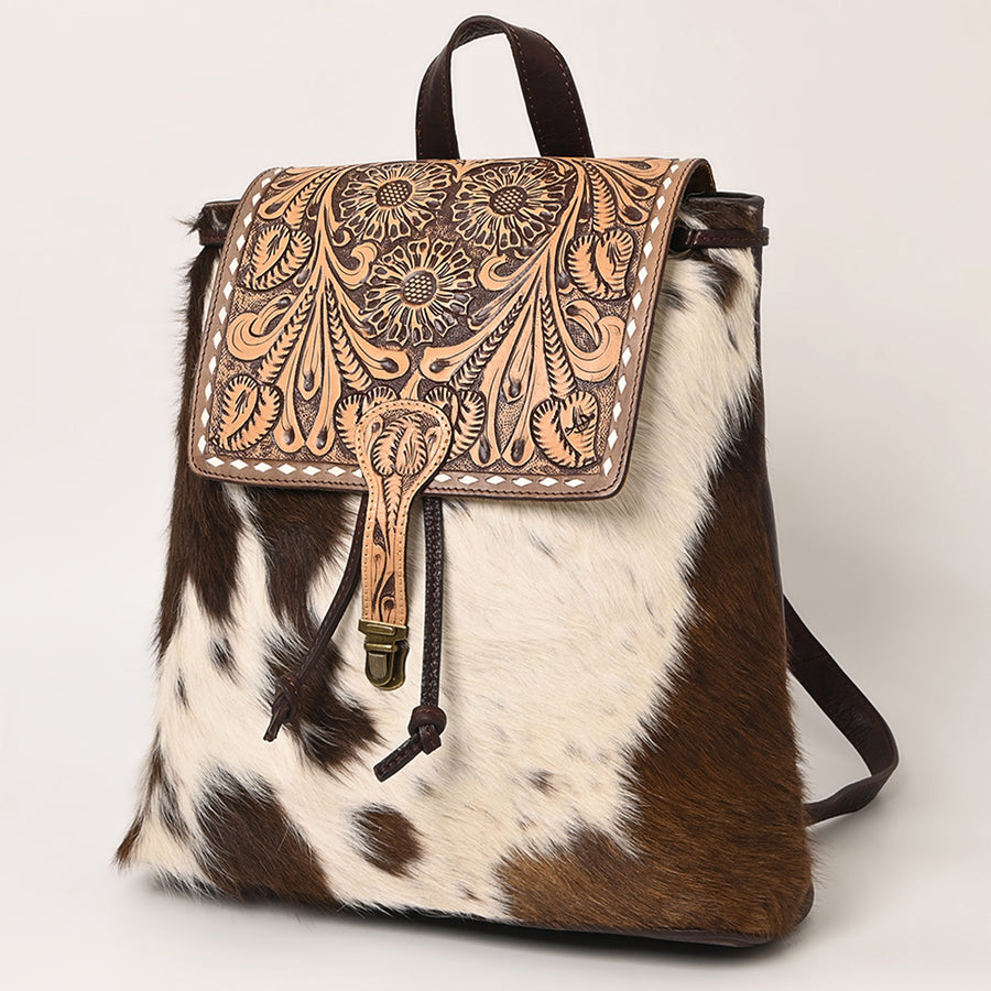 American Darling Backpack Hand Tooled Hair on Genuine Leather Western Women Bag | for Laptop School Purse Travel - Hilason