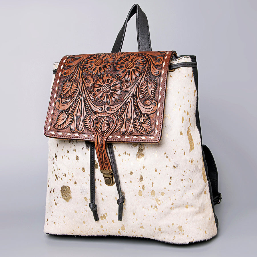 American Darling Backpack Hand Tooled Hair on Genuine Leather Western Women Bag | for Laptop School Purse Travel - Hilason