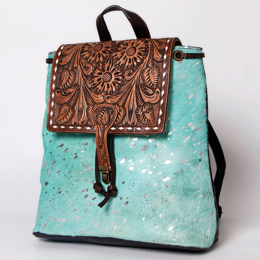 American Darling Backpack Hand Tooled Hair on Genuine Leather Western Women Bag | for Laptop School Purse Travel - Hilason