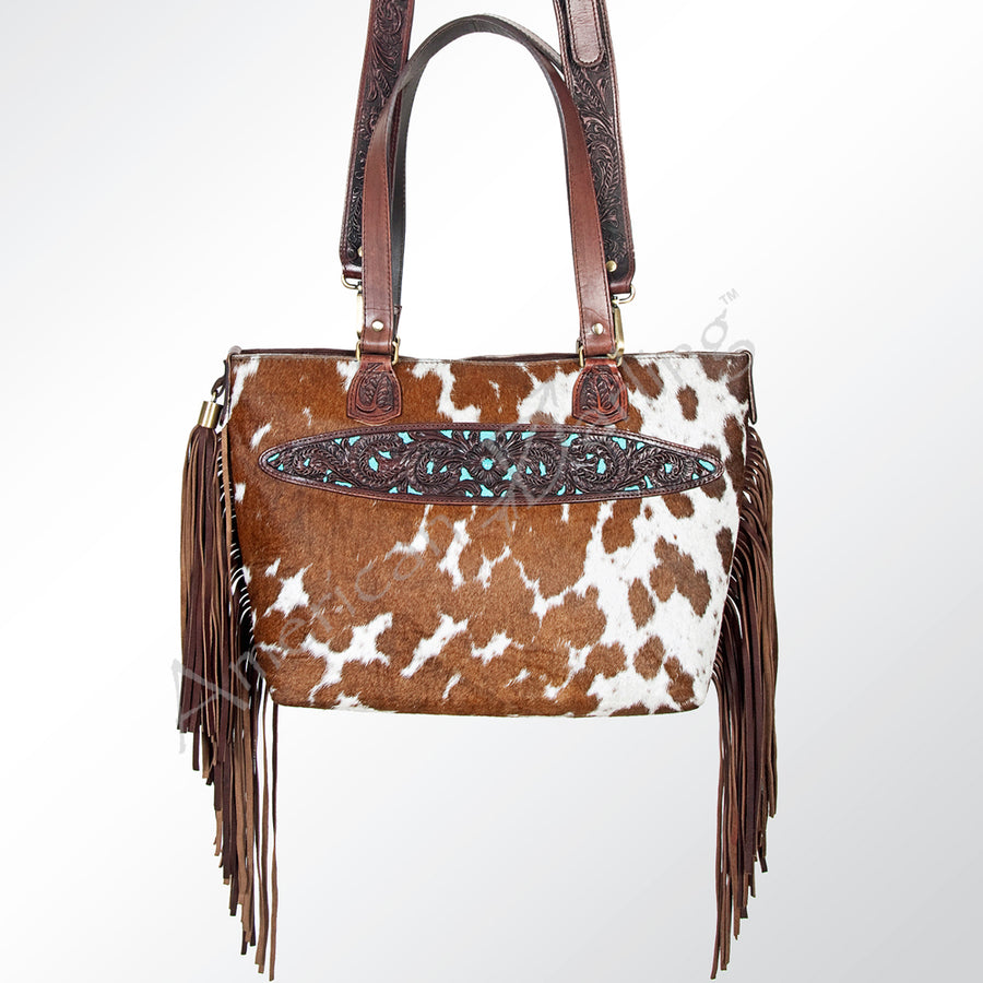 American Darling Women's Tote Hand Tooled Hair - On Genuine Leather Handbag and Ladies Purse