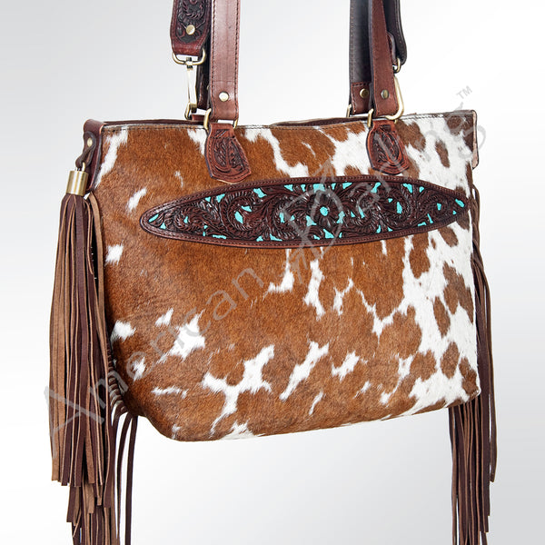 American Darling Tote Hand Tooled Hair on Genuine Leather Western Women Bag Handbag Purse | Travel Bags College - Uhorse