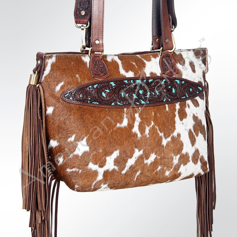 American Darling Tote Hand Tooled Hair on Genuine Leather Western Women Bag Handbag Purse | Travel Bags College - Uhorse