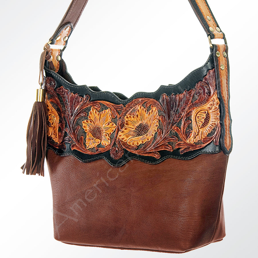 American Darling Hand Tooled Floral Leather Hobo Bag with Tassels - Uhorse