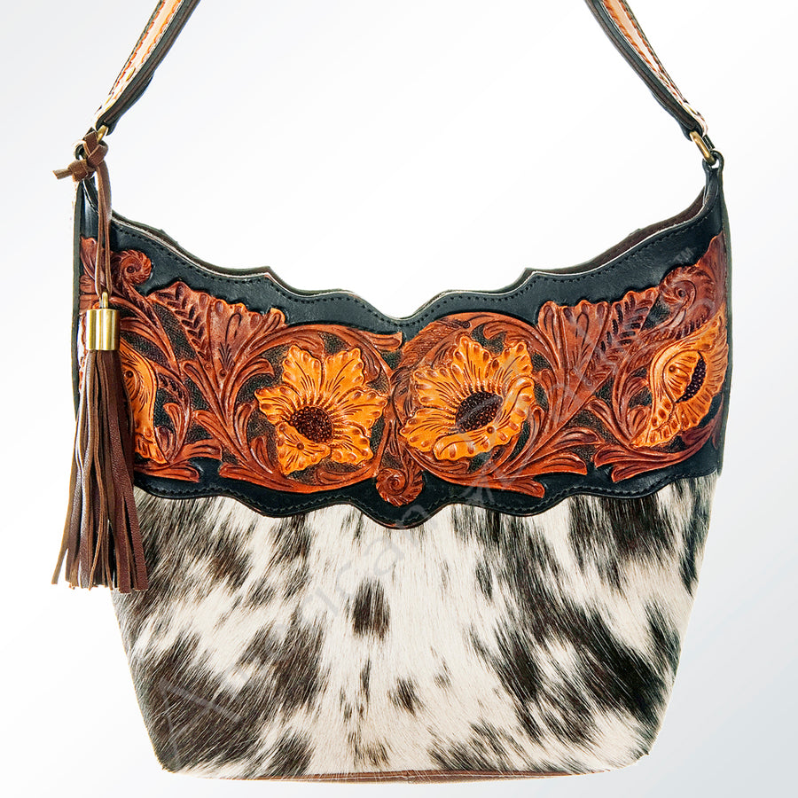 American Darling Hobo Bag Hand Tooled Floral Carved Genuine Vegetable Tanned Leather with Tassels 9in X 14in X 4in