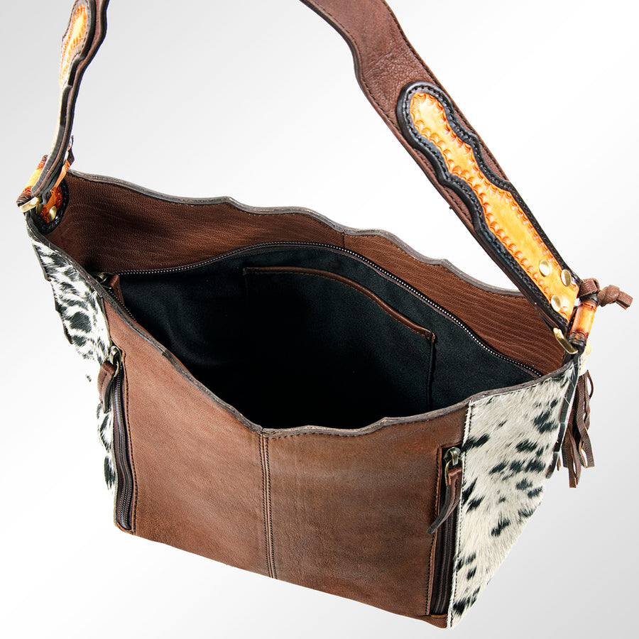 American Darling Hobo Bag Hand Tooled Floral Carved Genuine Vegetable Tanned Leather with Tassels 9in X 14in X 4in