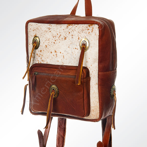 American Darling Western Leather Backpack with Hair-On Cowhide and Fringes - Uhorse