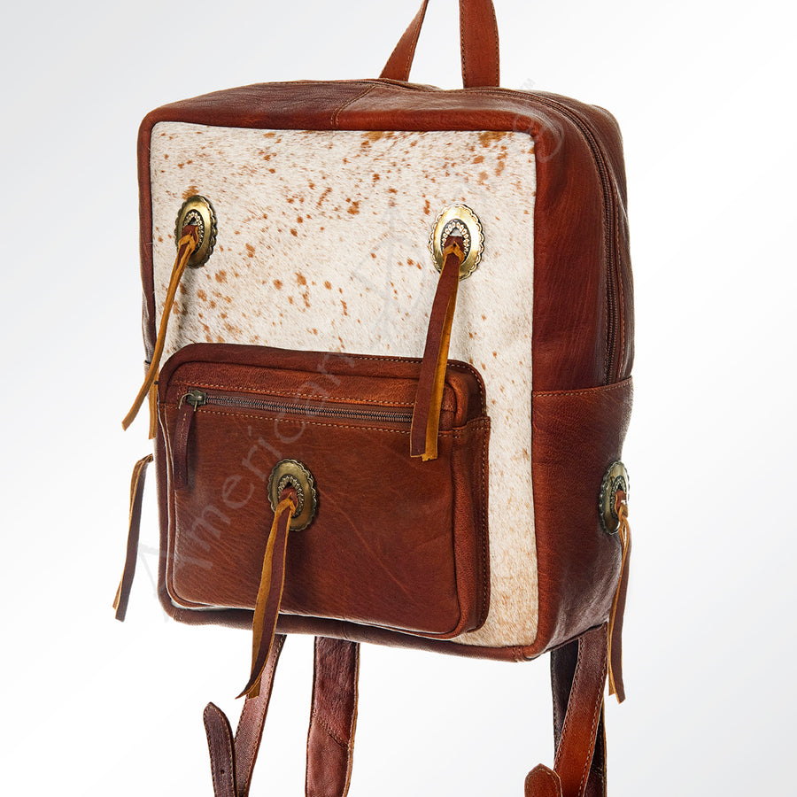 American Darling Western Leather Backpack with Hair-On Cowhide and Fringes - Uhorse