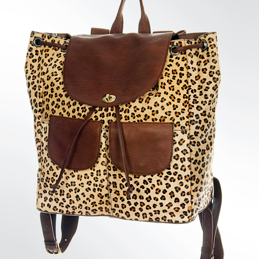 American Darling Western Leather Backpack with Hair-On Cowhide and Drawstring - Uhorse