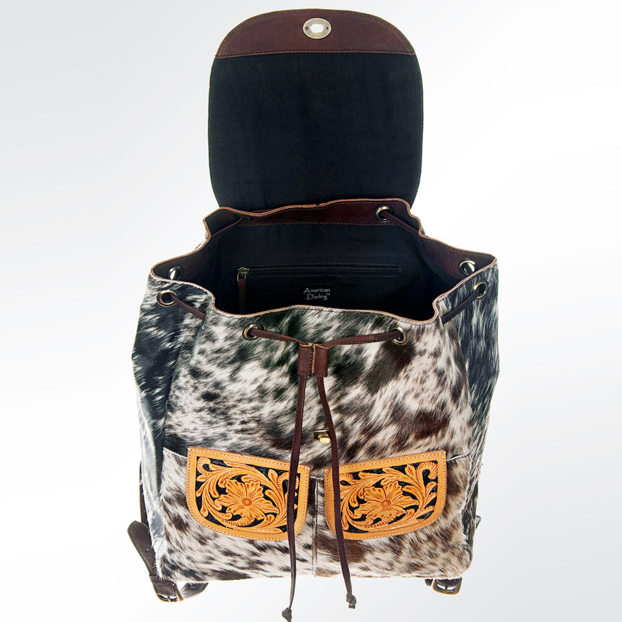 American Darling Backpack Hair-On Cowhide Genuine Vegetable Tanned Leather Drawstring Western Travel Bag 15in X 14in X 7in