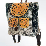 American Darling Backpack Hair-On Cowhide Genuine Vegetable Tanned Leather Drawstring Western Travel Bag 15in X 14in X 7in - Hair-On Black/White