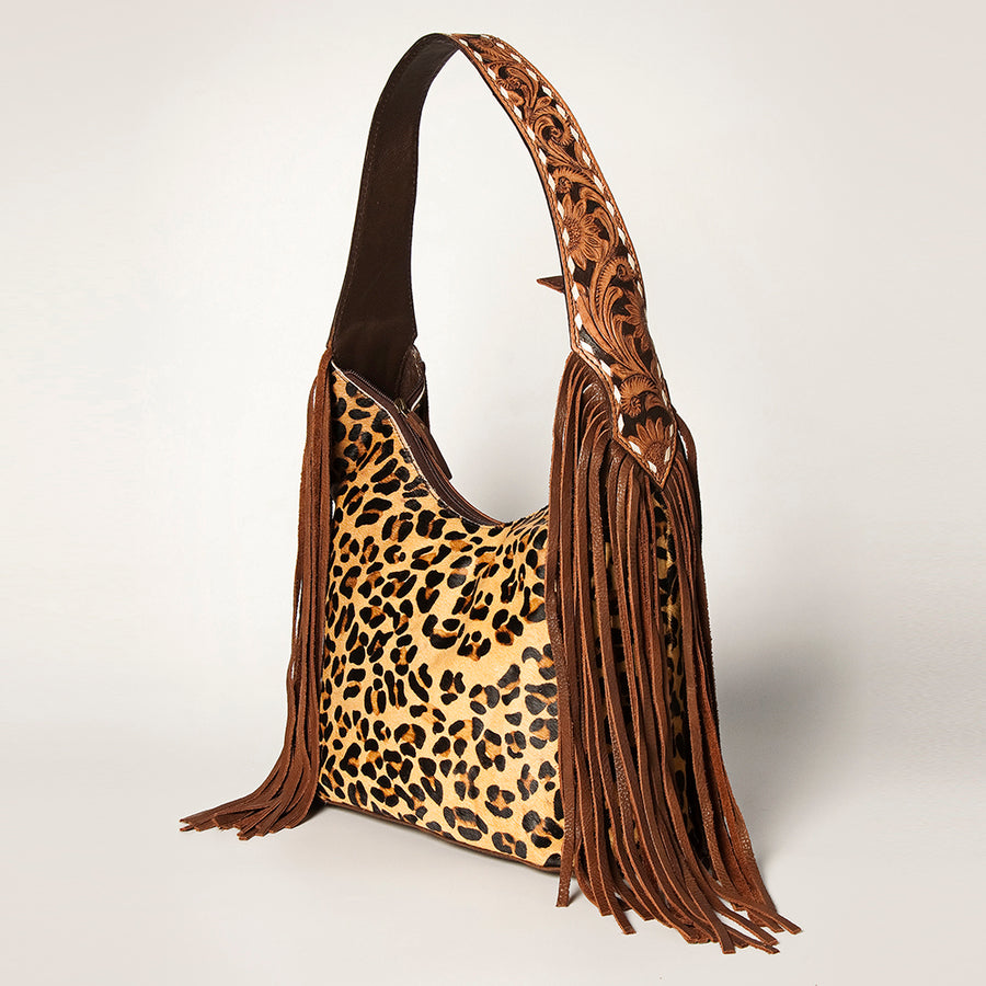 American Darling Western Hobo Bag - Hand Tooled Floral Leather & Fringes