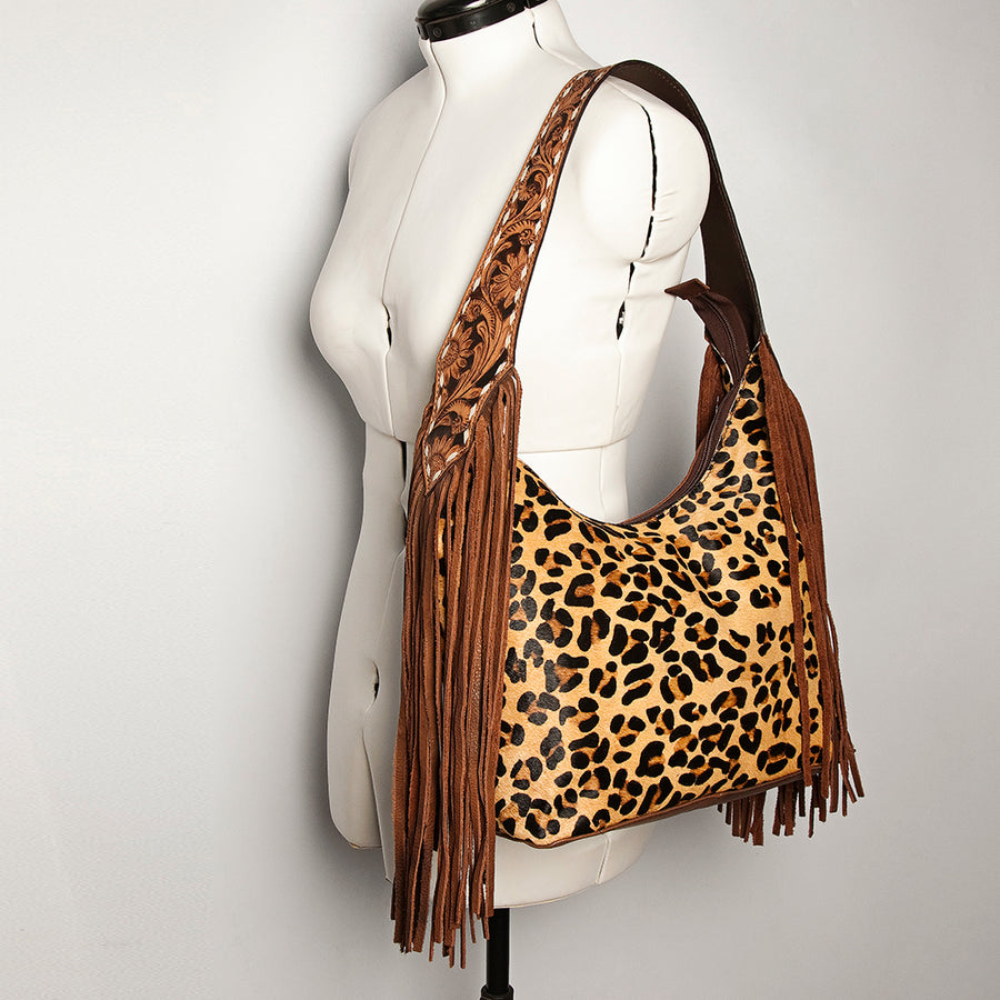 American Darling Western Hobo Bag - Hand Tooled Floral Leather & Fringes