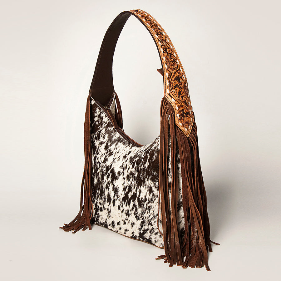 American Darling Western Hobo Bag - Hand Tooled Floral Leather & Fringes