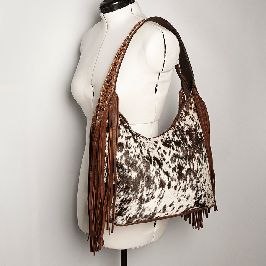 American Darling Western Hobo Bag - Hand Tooled Floral Leather & Fringes