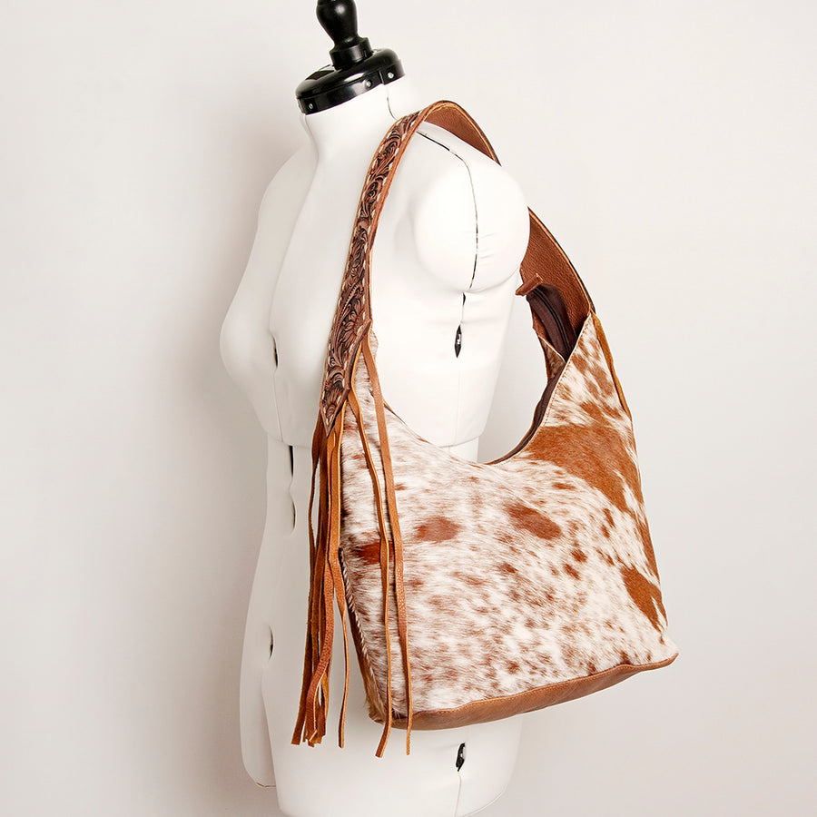 American Darling Western Hobo Bag - Hand Tooled Floral Leather & Fringes