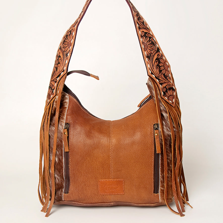 American Darling Western Hobo Bag - Hand Tooled Floral Leather & Fringes