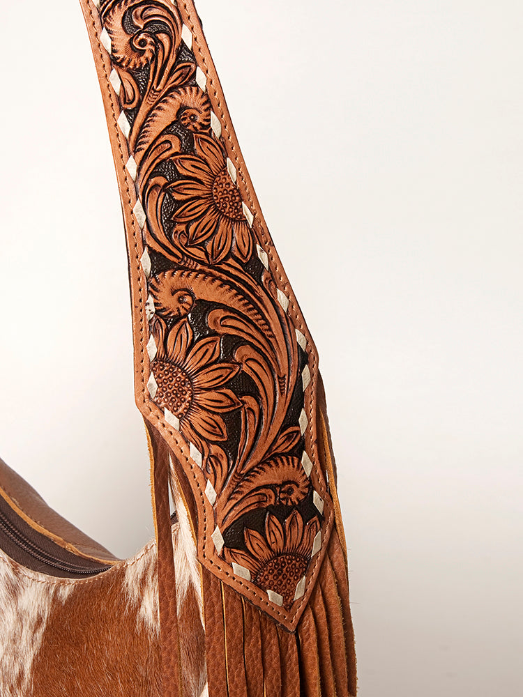 American Darling Western Hobo Bag - Hand Tooled Floral Leather & Fringes