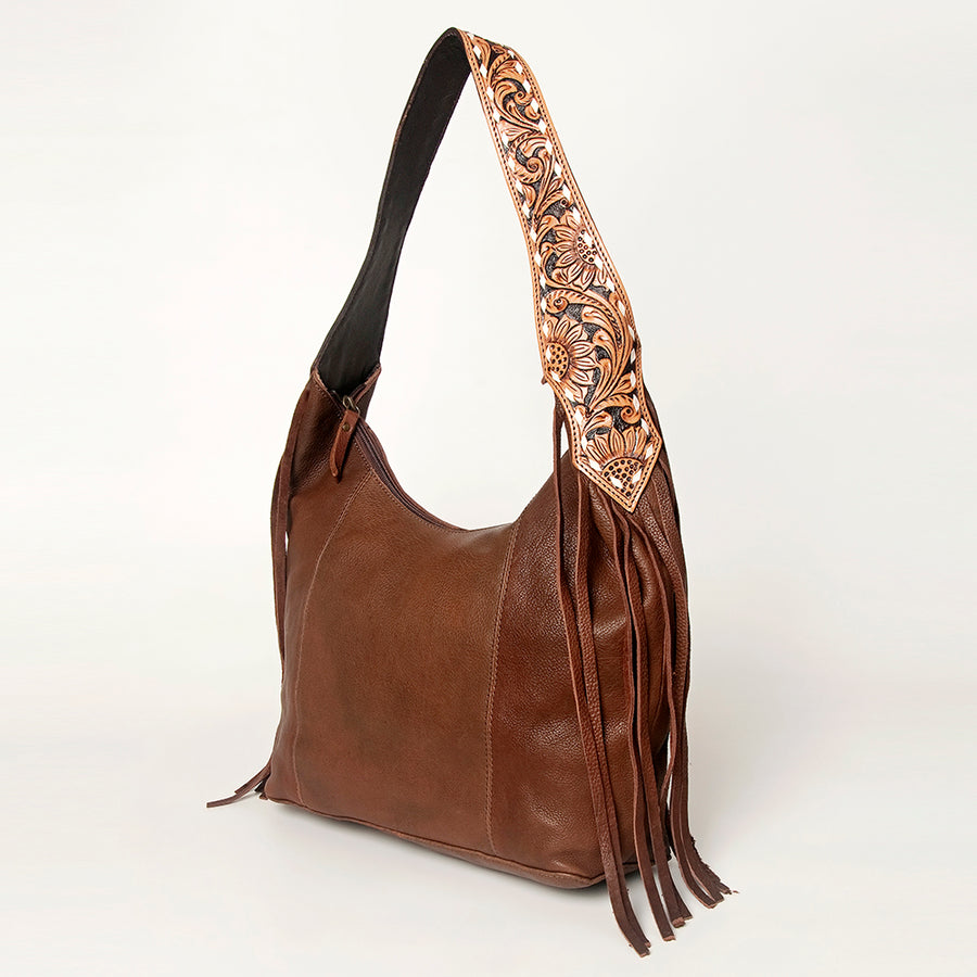 American Darling Western Hobo Bag - Hand Tooled Floral Leather & Fringes