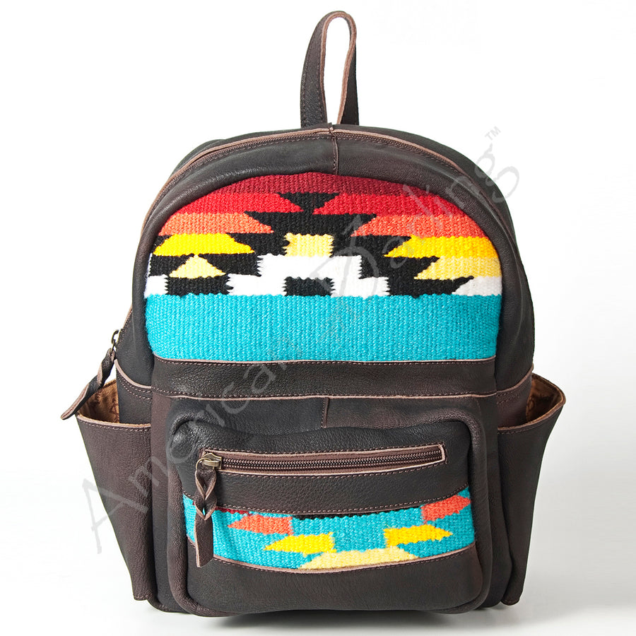 American Darling Backpack Saddle Blanket Fabric Genuine Leather Western Women Bag | for Laptop School Purse Travel