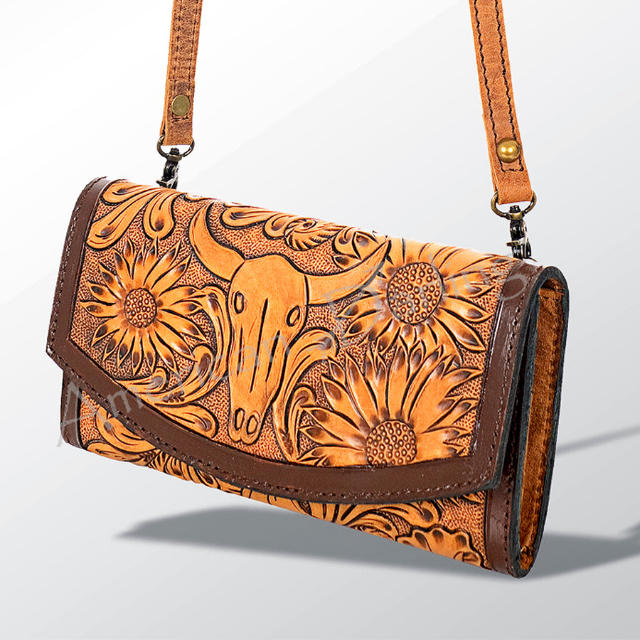 American Darling Hand Tooled Floral Leather Western Wallet Bag - Uhorse
