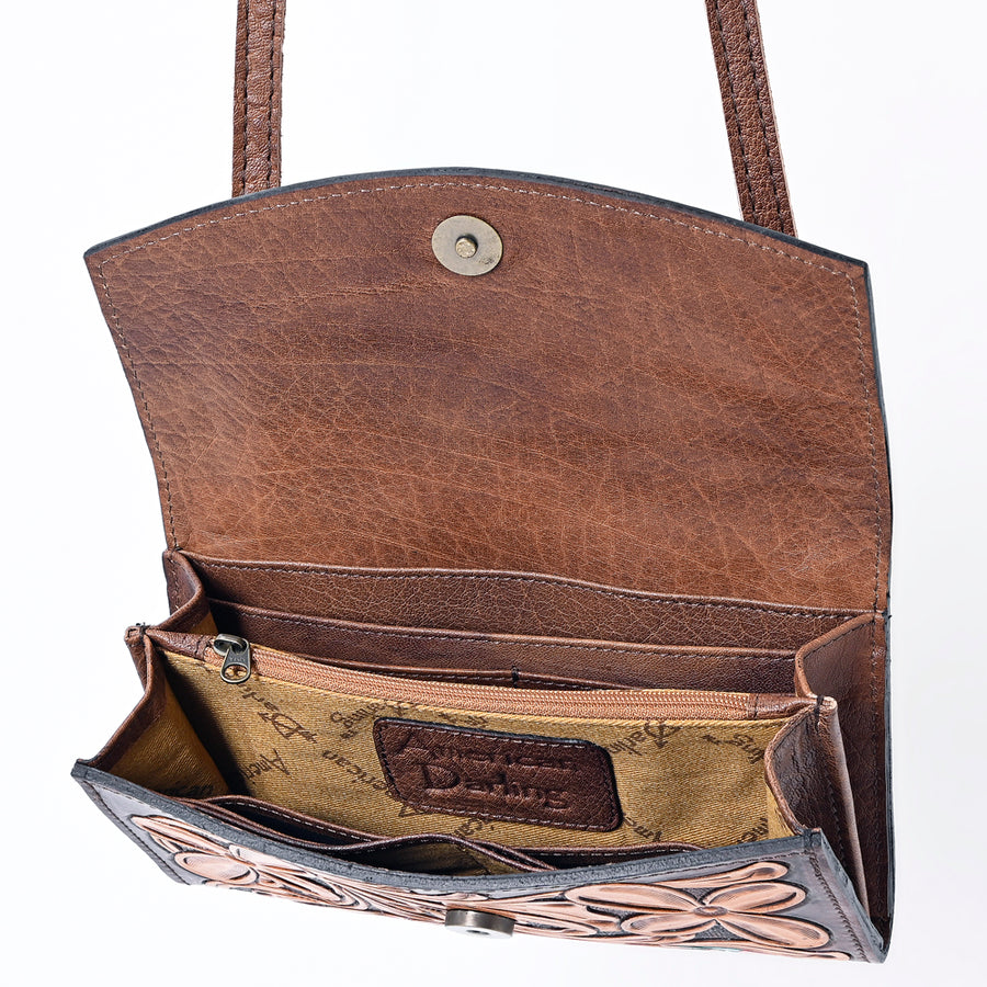 American Darling Wallet Bag Hand Tooled Genuine Vegetable Tanned Leather Hair-On Cowhide Crossbody Purse with YKK Zipper