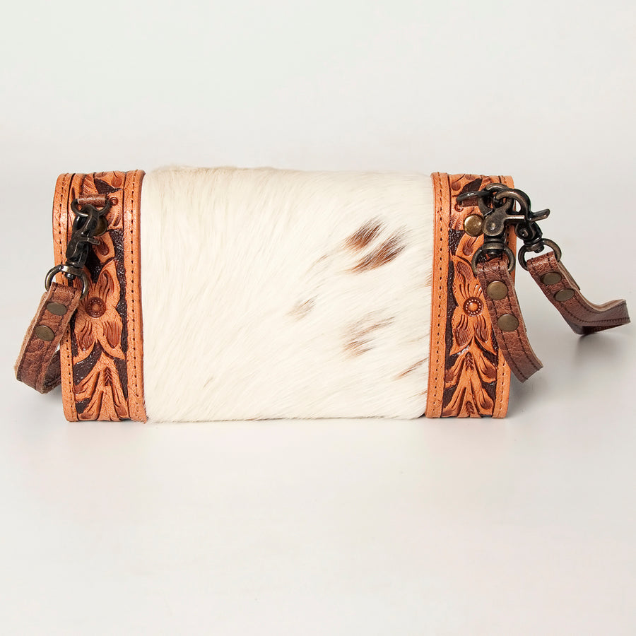American Darling Wallet Bag Hand Tooled Genuine Vegetable Tanned Leather Hair-On Cowhide Crossbody Purse with YKK Zipper