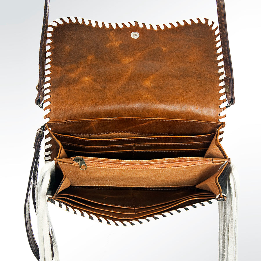 American Darling Organiser Bag Hand Tooled Floral Carved Vegetable Tanned Leather Purse Fringes with YKK Zipper