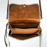 American Darling Organiser Bag Hand Tooled Floral Carved Vegetable Tanned Leather Purse Fringes with YKK Zipper