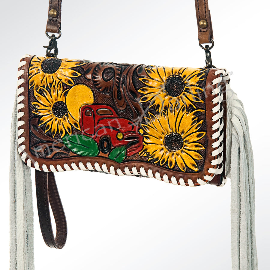 American Darling Hand Tooled Floral Leather Organiser Bag Braided - Uhorse