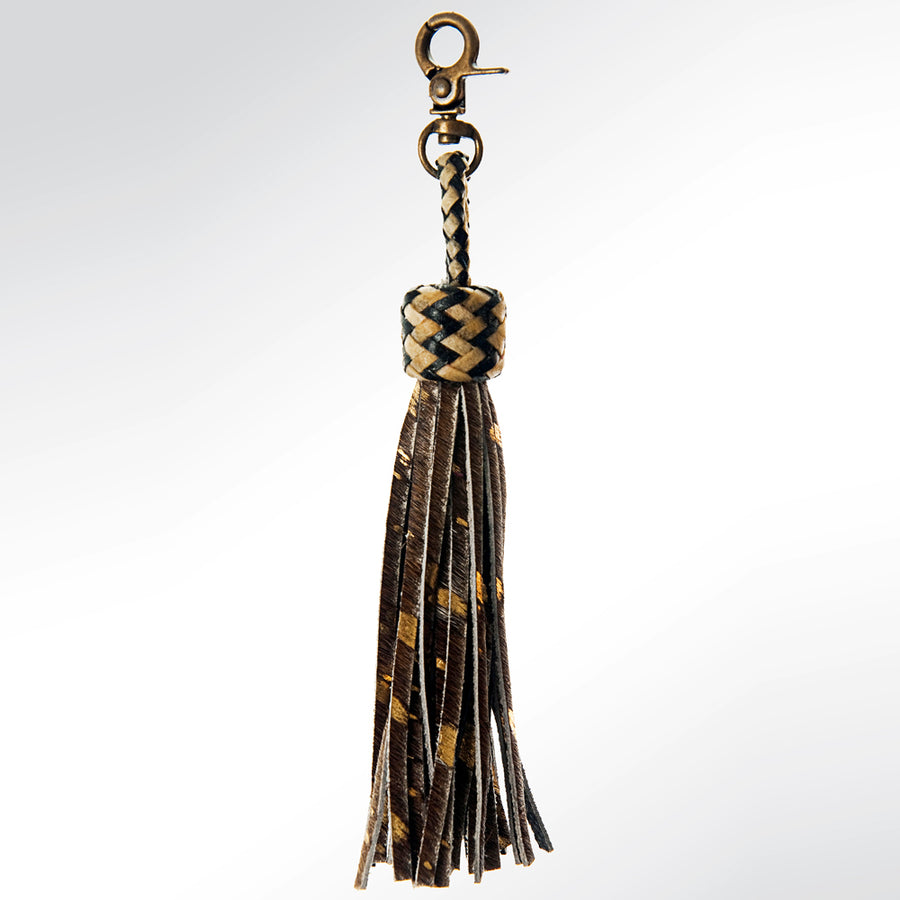 Braided leather tassel keychain with metal clip - Uhorse