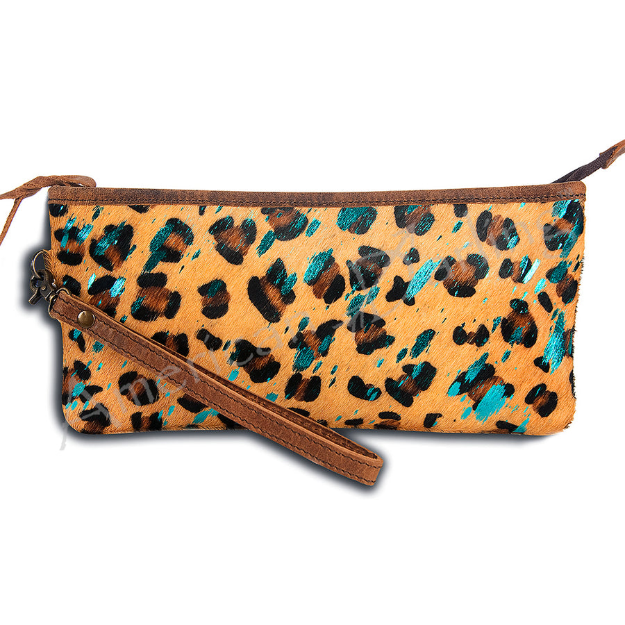 American Darling Western Leather Wristlet Bag with Printed Hair-On Cowhide - Uhorse