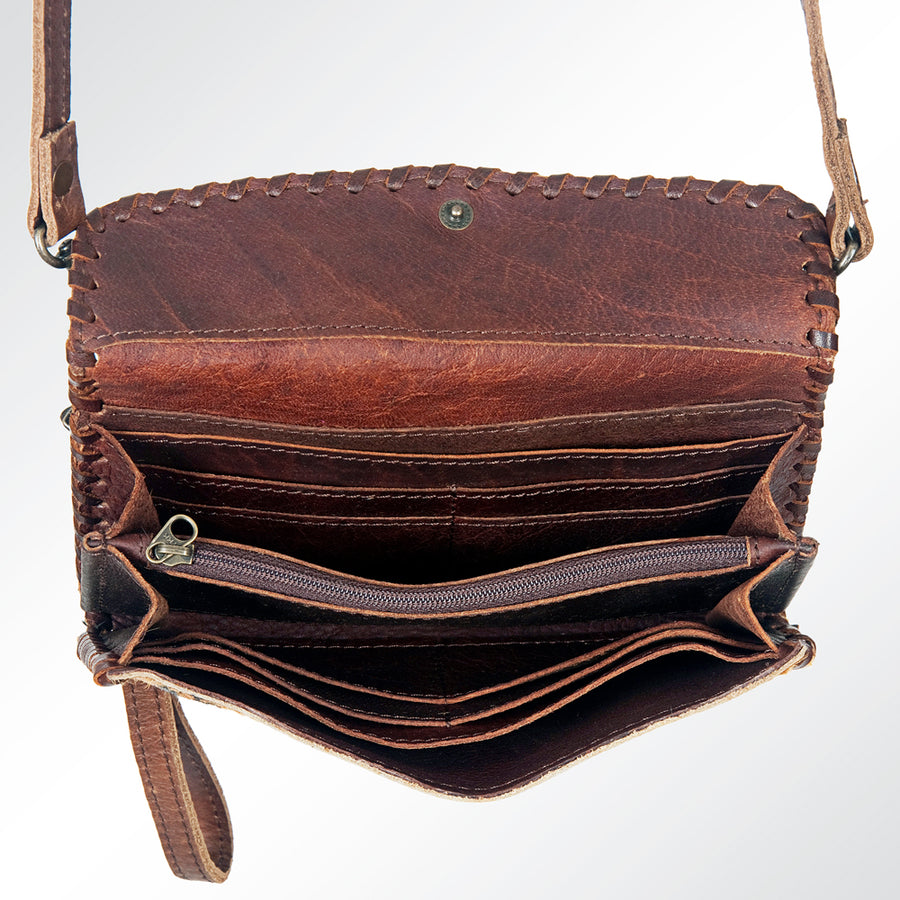 American Darling Small Cross body Bag Hair-On Cowhide Genuine Vegetable Tanned Leather Purse with Braided Trim & YKK Zipper