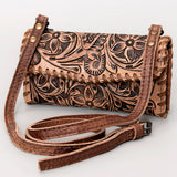 American Darling Hand Tooled Floral Leather Small Cross body Bag with Braided Trim - Uhorse