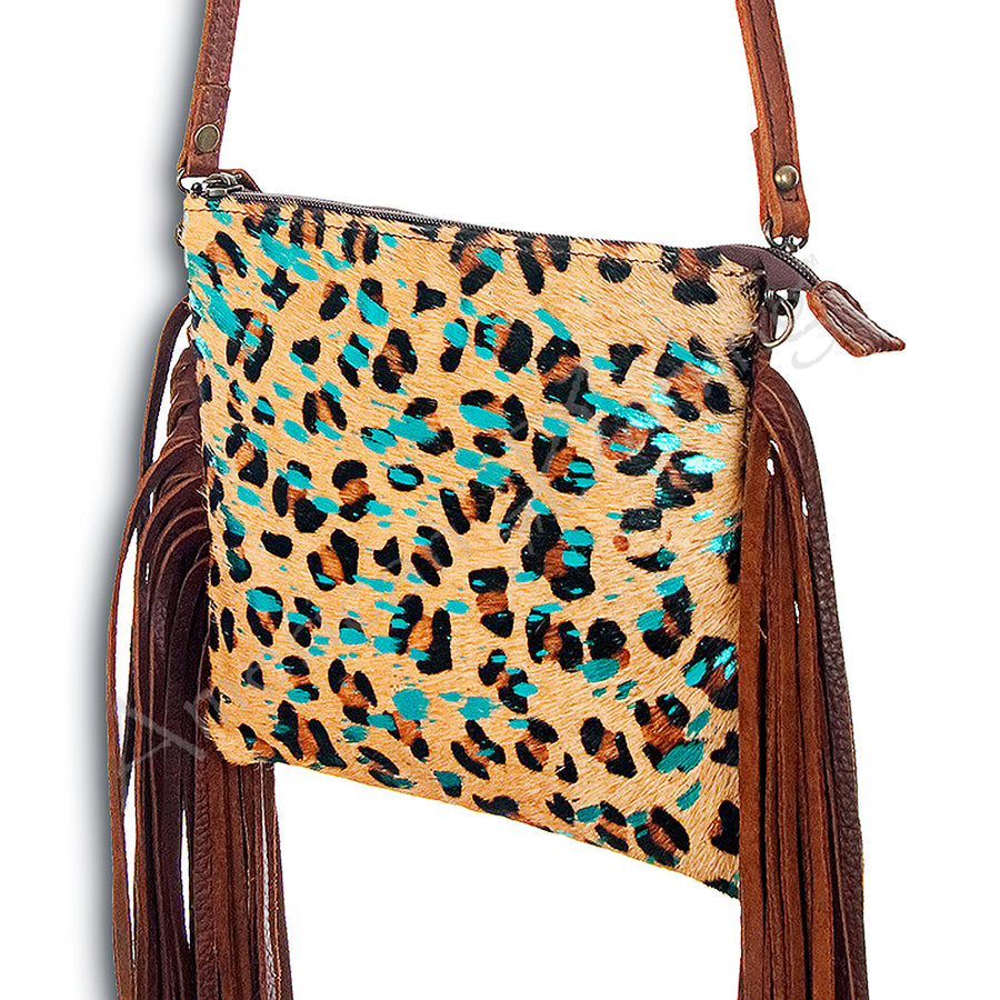 American Darling Western Small Crossbody Bag – Genuine Hair-On Cowhide Leather with Fringes, Adjustable Strap, Handcrafted in Texas