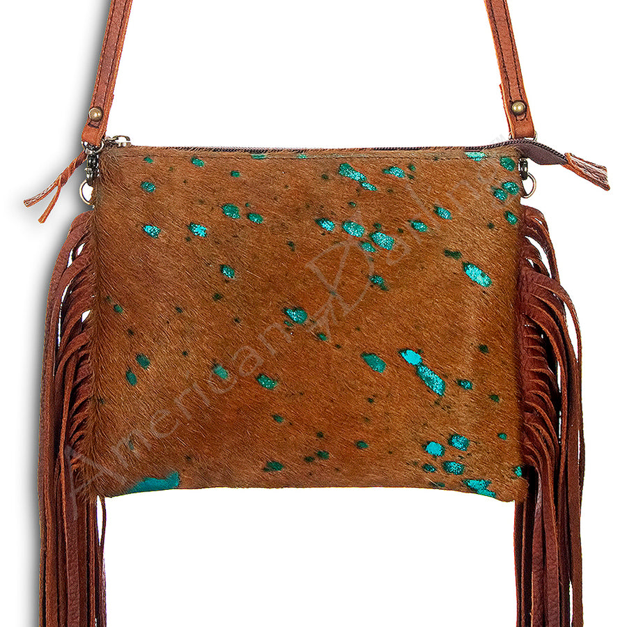 American Darling Hair-On Cowhide Crossbody Bag with Leather Fringe - Uhorse