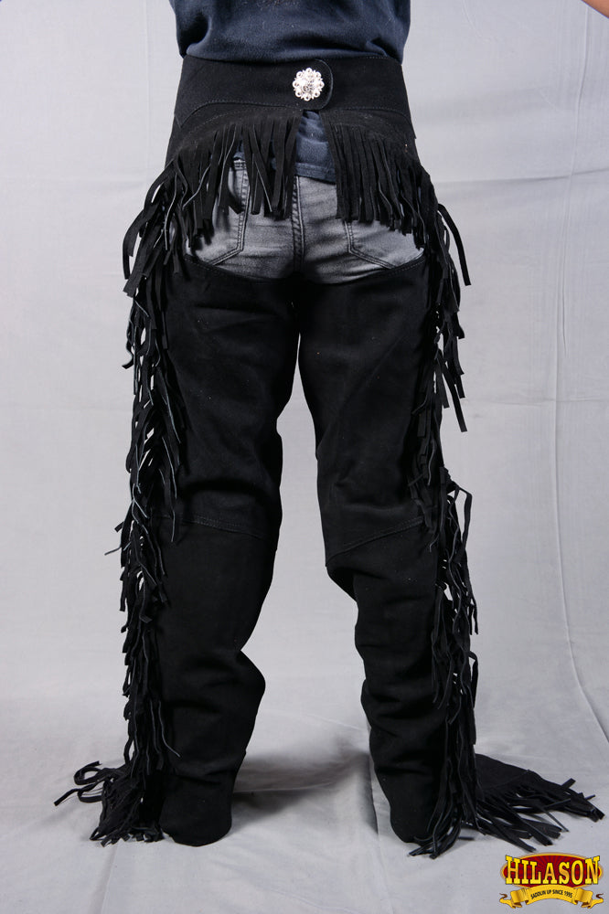 HILASON Black Full Grain Leather Shotgun Work Chaps | Bull Riding Western cowboy for men Women