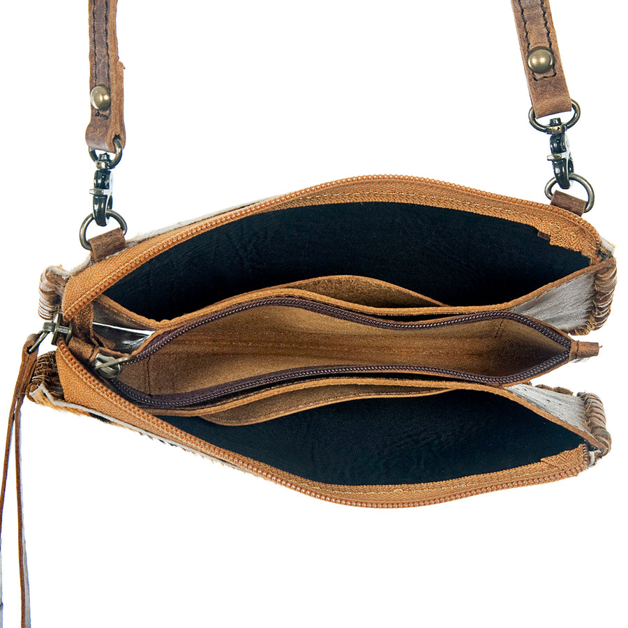 American Darling Wallet Bag Braided Hair-On Cowhide Leather Crossbody Purse Well-compartmentalized with YKK Zipper