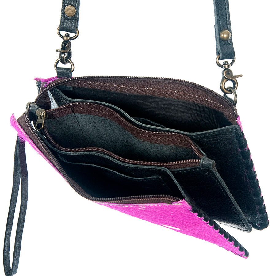 American Darling Wallet Bag Braided Hair-On Cowhide Leather Crossbody Purse Well-compartmentalized with YKK Zipper