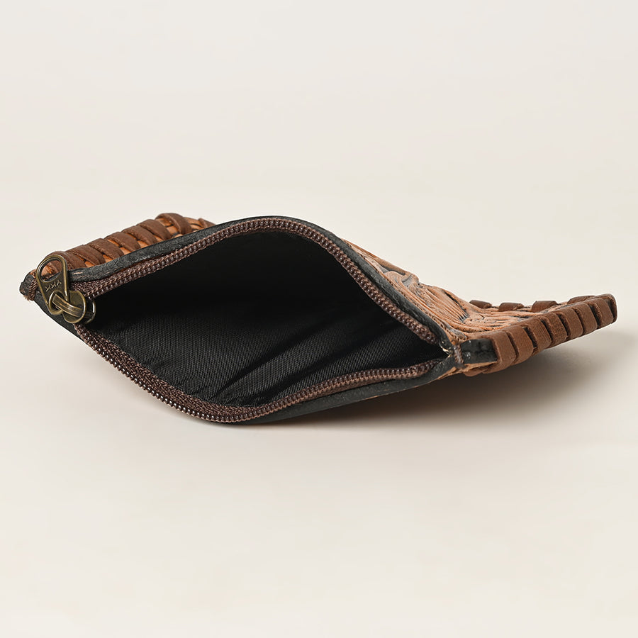 American Darling Coin Purse Bag Braided Hair-On Cowhide Genuine Leather Mini Pouch with YKK Zipper