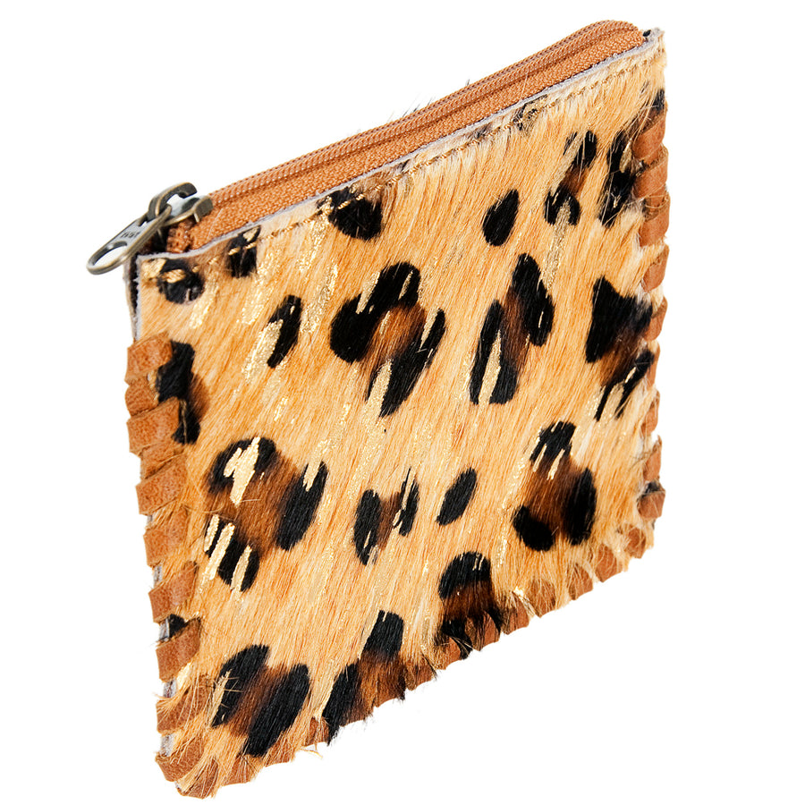 American Darling Coin Purse Bag Braided Hair-On Cowhide Genuine Leather Mini Pouch with YKK Zipper