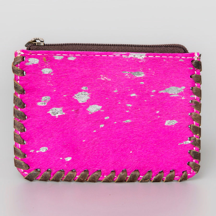 American Darling Coin Purse Bag Braided Hair-On Cowhide Genuine Leather Mini Pouch with YKK Zipper