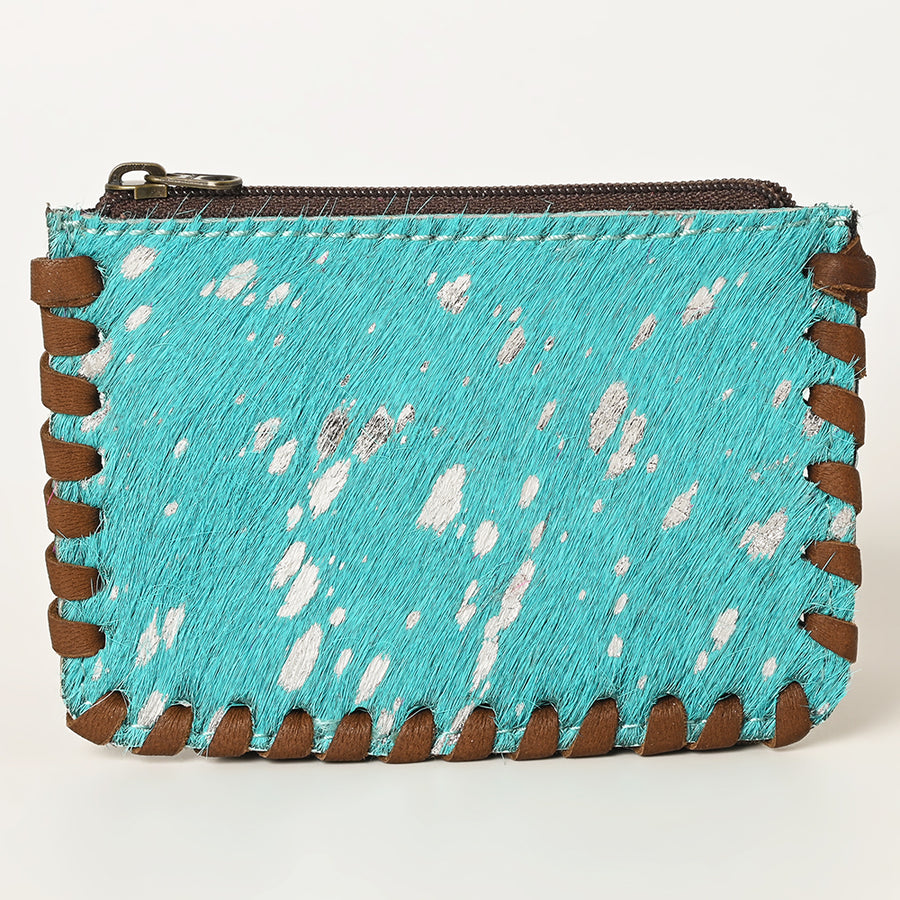 American Darling Coin Purse Bag Braided Hair-On Cowhide Genuine Leather Mini Pouch with YKK Zipper