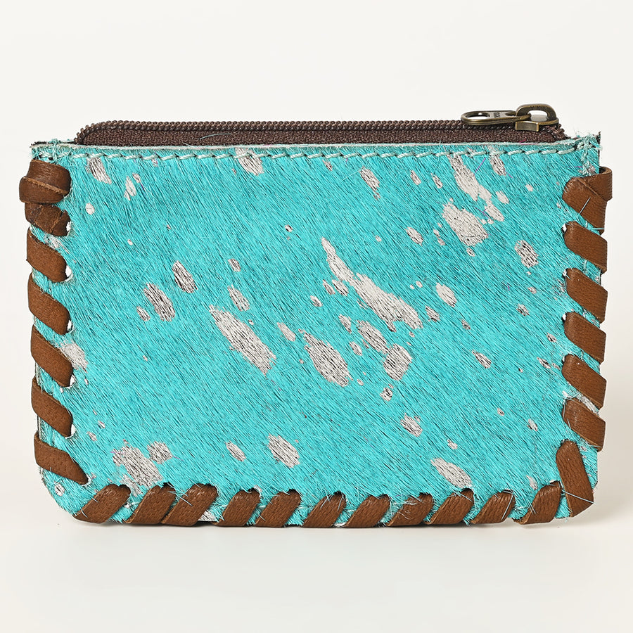 American Darling Coin Purse Bag Braided Hair-On Cowhide Genuine Leather Mini Pouch with YKK Zipper