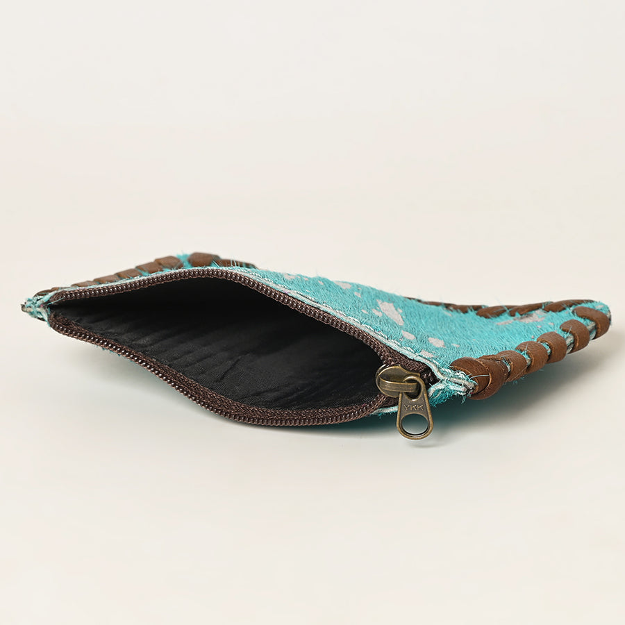 American Darling Coin Purse Bag Braided Hair-On Cowhide Genuine Leather Mini Pouch with YKK Zipper