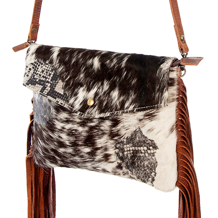 American Darling Wallet Bag, Hair-On Cowhide & Genuine Leather, Western Fringes, Vegetable Tanned Full Grain Leather