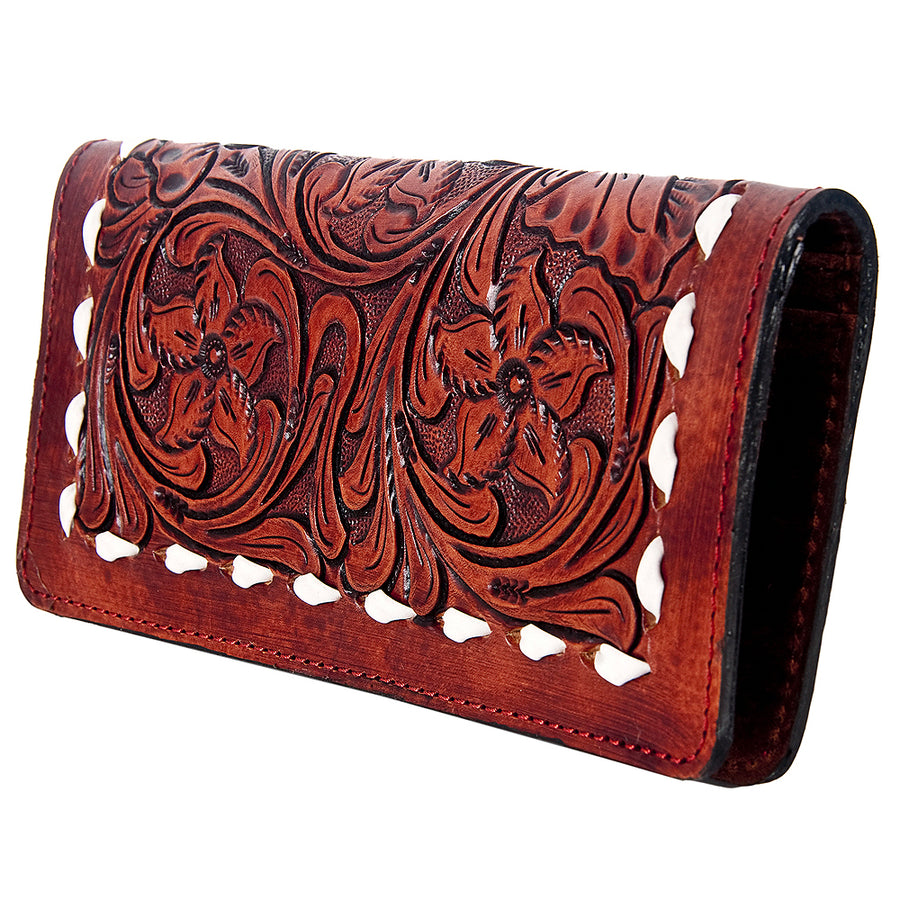 American Darling Western Clutch Bag Hand Tooled Floral Carved Genuine Vegetable Tanned Leather Purse with YKK Zipper