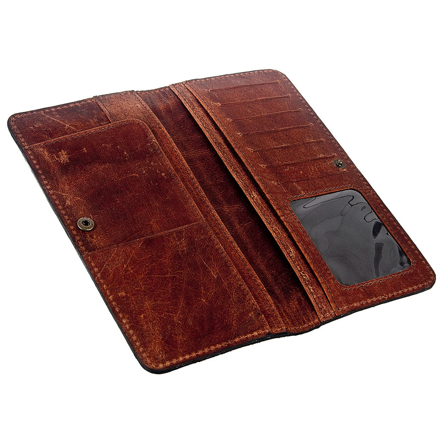 American Darling Western Clutch Bag Hand Tooled Floral Carved Genuine Vegetable Tanned Leather Purse with YKK Zipper