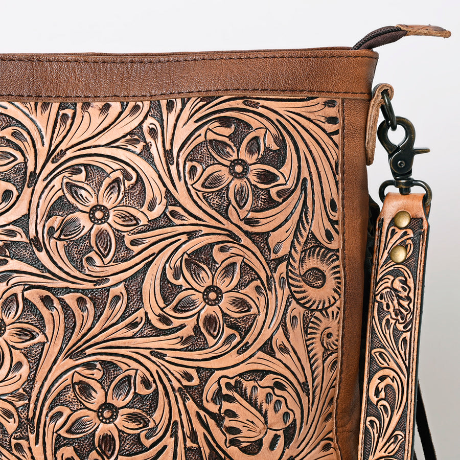American Darling Large Cross body Bag Hand Tooled Floral Carved Genuine Leather Fringe Crossbody Vegetable Tanned Leather