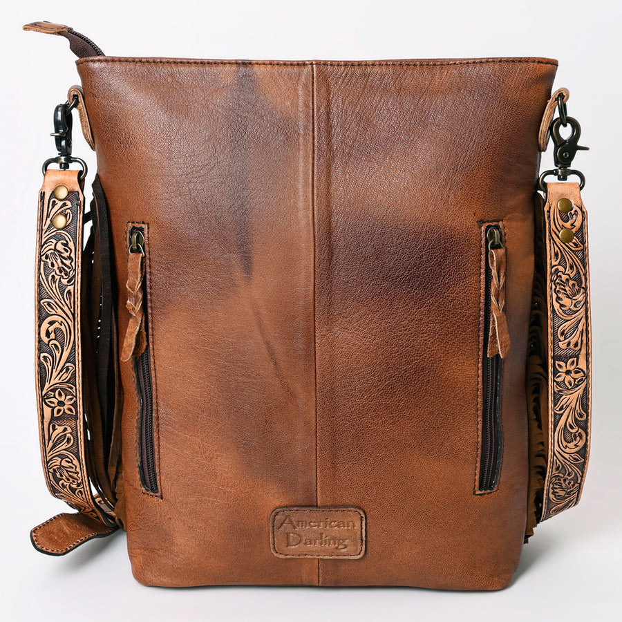 American Darling Large Cross body Bag Hand Tooled Floral Carved Genuine Leather Fringe Crossbody Vegetable Tanned Leather