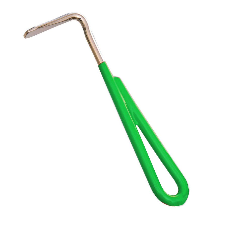 Hoof pick with green synthetic handle and metal hook - Uhorse